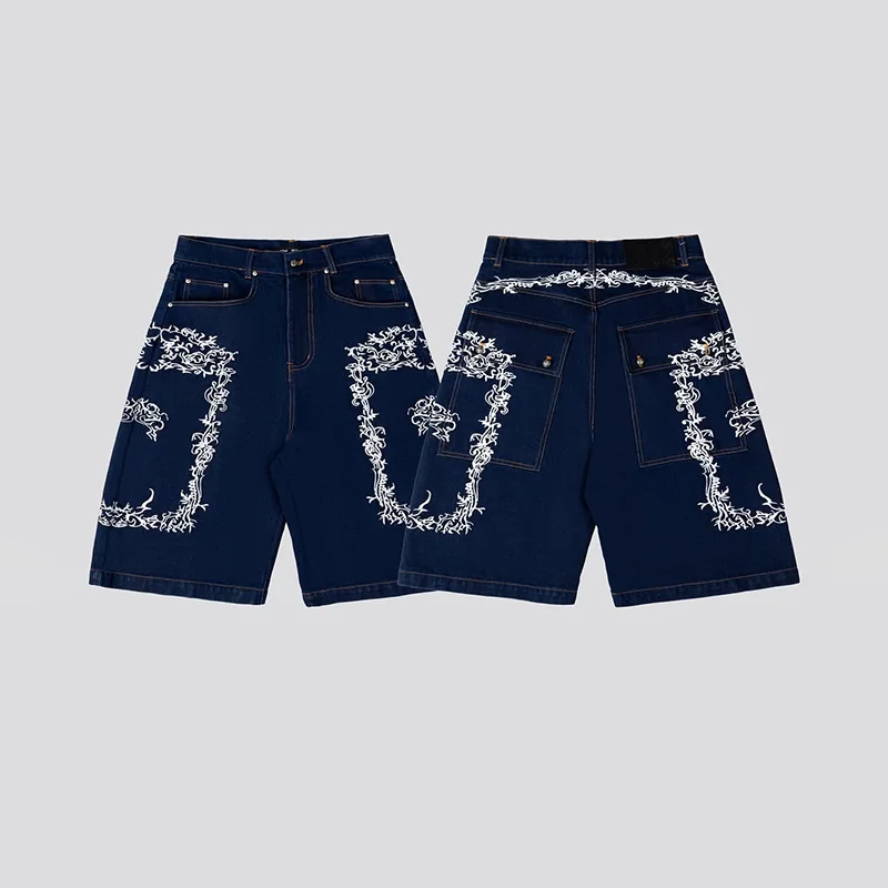 Classic Gothic Pattern Embroidery Loose Vintage Denim Shorts Y2K Fashion Men Women Hip Hop Street Washed Summer Sports Shorts
Classic Gothic Pattern Embroidery Loose Vintage Denim Shorts Y2K Fashion Men Women Hip Hop Street Washed Summer Sports Shorts