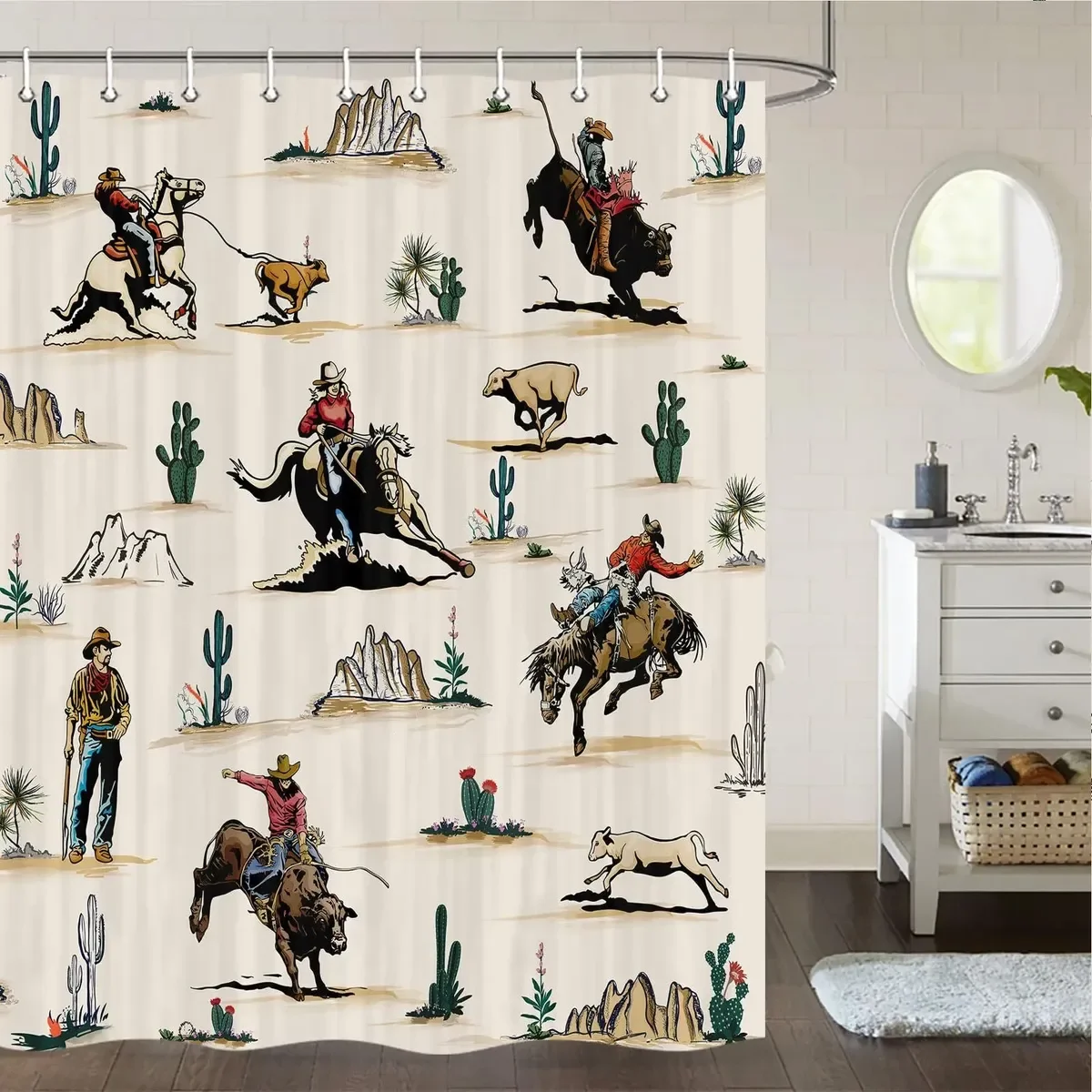 Western Cowboy Shower Curtain Vintage Rodeo Horse Riding Cactus Desert Fabric Bathroom Curtains Country Decorations with 12Hooks
Western Cowboy Shower Curtain Vintage Rodeo Horse Riding Cactus Desert Fabric Bathroom Curtains Country Decorations with 12Hooks