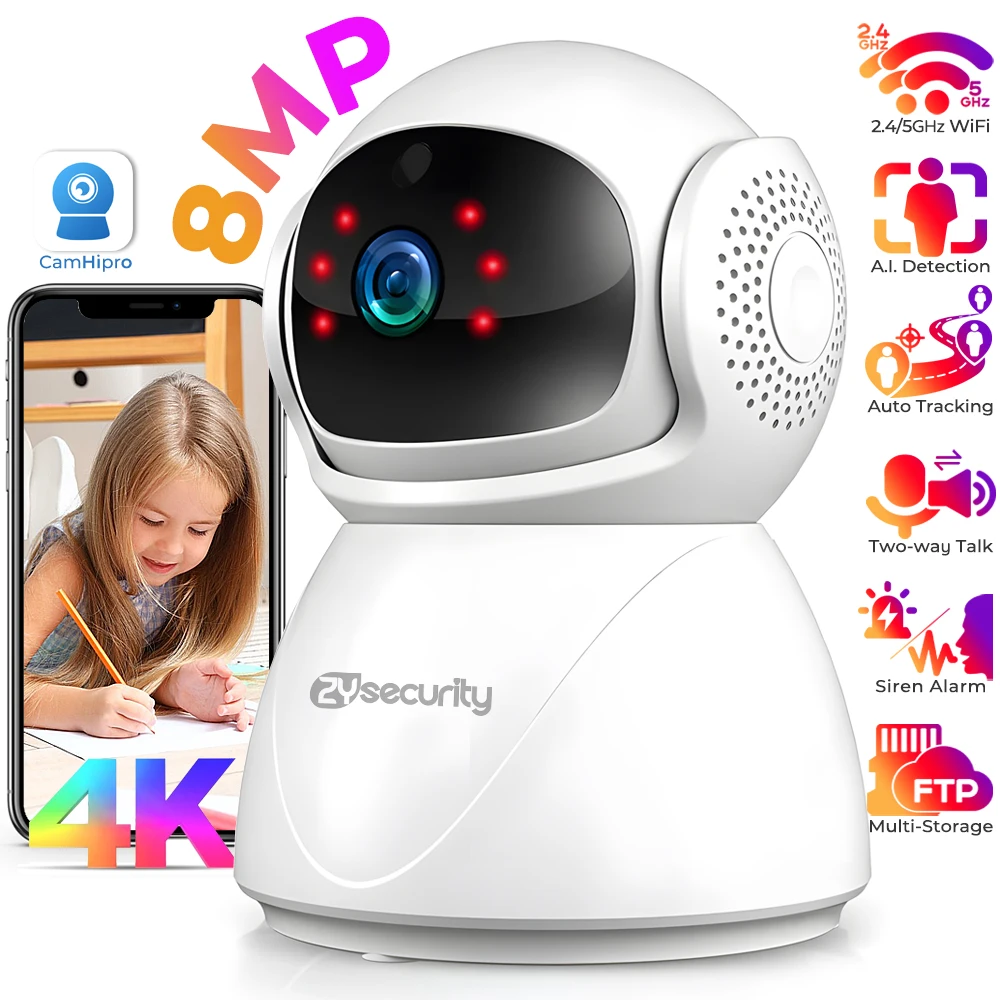 4K 8MP Pan/Tilt Security Camera, 2.4//5G WiFi Indoor Camera for Home Security with AI Motion Detection, 2-Way Audio, 24/7, Siren
4K 8MP Pan/Tilt Security Camera, 2.4//5G WiFi Indoor Camera for Home Security with AI Motion Detection, 2-Way Audio, 24/7, Siren