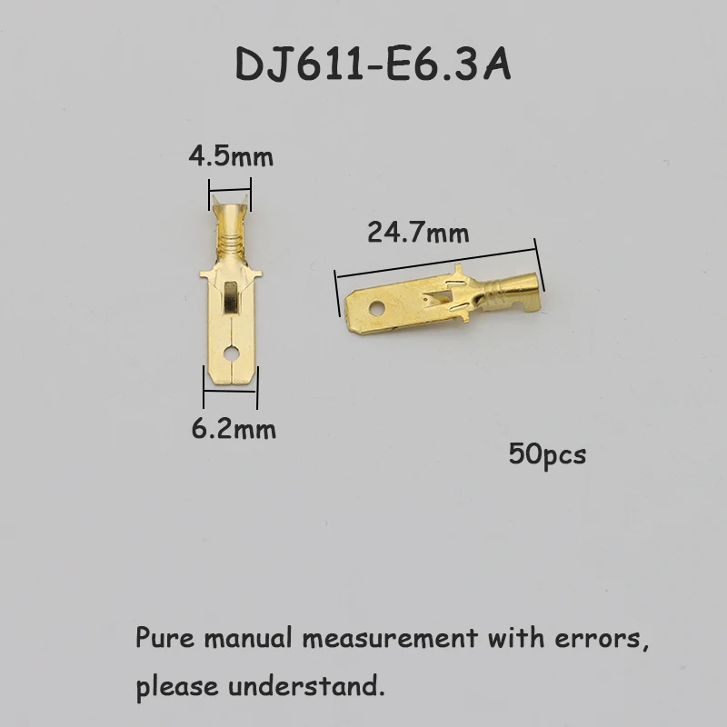 50Pcs/100Pcs 6.3mm Automotive Crimp Terminal Male Female Spade Connector Brass Auto Splice Wire Terminals DJ611-6.3B DJ621-6.3B
50Pcs/100Pcs 6.3mm Automotive Crimp Terminal Male Female Spade Connector Brass Auto Splice Wire Terminals DJ611-6.3B DJ621-6.3B