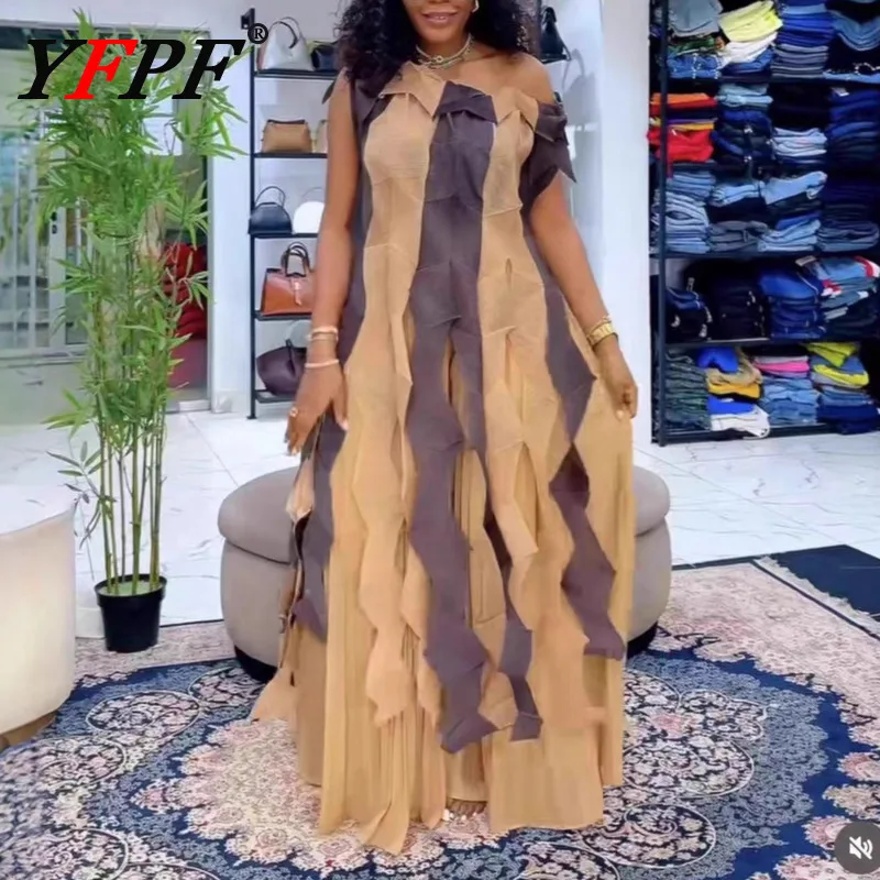 YFPF винтажный стиль Miyake плиссированный женский комплект контрастного цвета, длинные топы + широкие брюки, модная новинка 2025, одежда 
YFPF винтажный стиль Miyake плиссированный женский комплект контрастного цвета, длинные топы + широкие брюки, модная новинка 2025, одежда