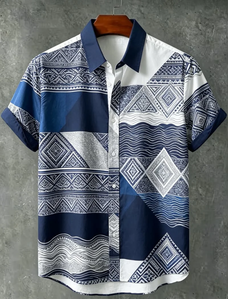 Men's Ethnic Patchwork Printed Short Sleeved shirt, Bohemian style, Suitable For Art And Daily Occasions
Men's Ethnic Patchwork Printed Short Sleeved shirt, Bohemian style, Suitable For Art And Daily Occasions
