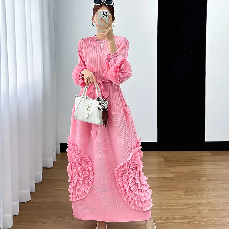Miyake New High End Fashion Lace Design Elegant Tied Up Bubble Sleeves Pleated High Waist Summer Dresses Women Clothing
Miyake New High End Fashion Lace Design Elegant Tied Up Bubble Sleeves Pleated High Waist Summer Dresses Women Clothing