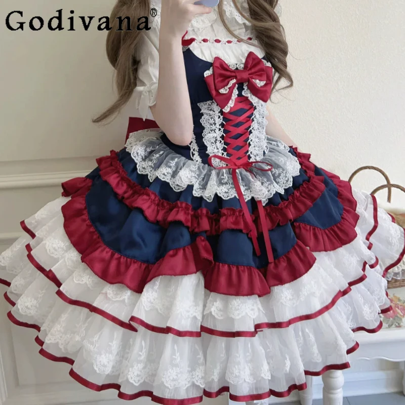 Lolita Summer New Cute JSK Short Suspender Lace Princess Dress Elegant High Waist A-line Versatile Age Reduction Fairy Dresses
Lolita Summer New Cute JSK Short Suspender Lace Princess Dress Elegant High Waist A-line Versatile Age Reduction Fairy Dresses