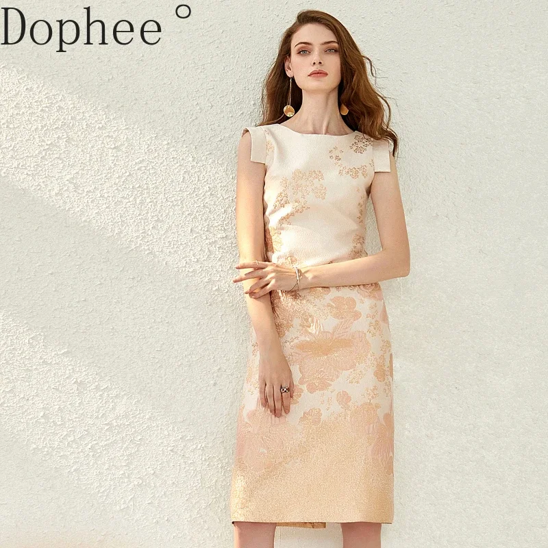 High Quailty Fashion Lady Formal Dress 2025 New Summer Luxury Jacquard Mid-long Sleeveless Elegant Pencil Dress Knee-length
High Quailty Fashion Lady Formal Dress 2025 New Summer Luxury Jacquard Mid-long Sleeveless Elegant Pencil Dress Knee-length