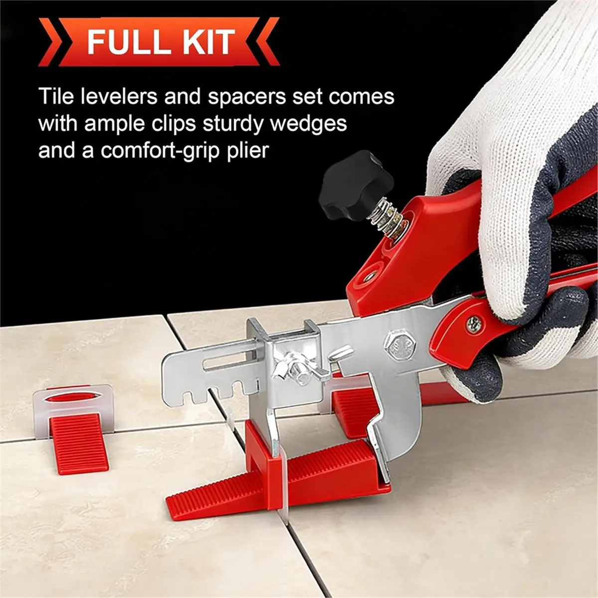 Tile Leveling System with Tile Plier, 300PCS 1/8 Inch Spacers Clips and 100PCS Reusable Wedges