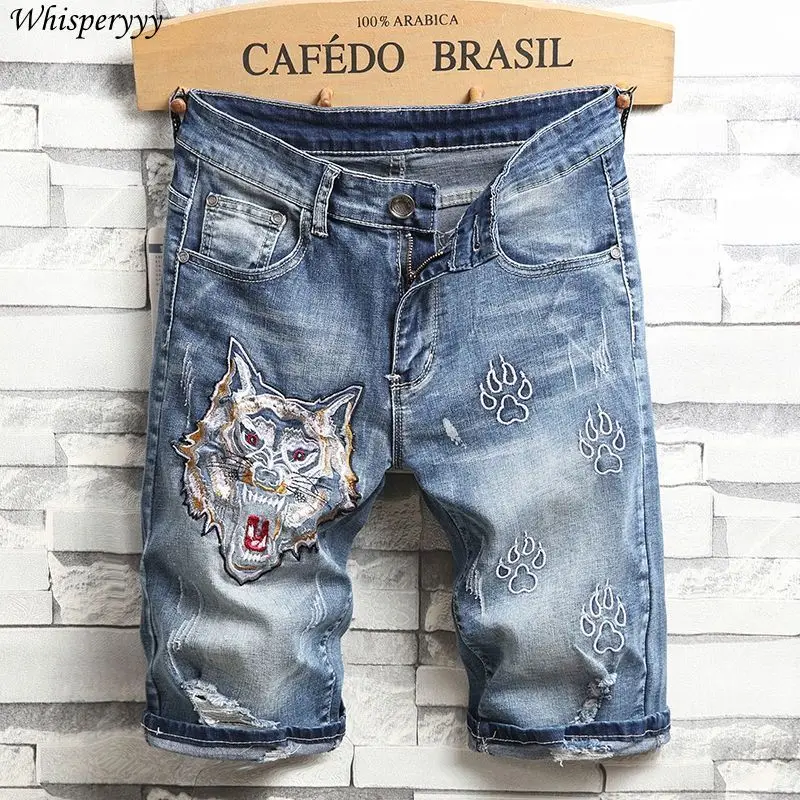 Wolf Head Embroidered Denim Shorts Men's Streetwear Casual Five-Point Pants Hip-hop Summer Elastic Slim Jeans Middle Pants Male
Wolf Head Embroidered Denim Shorts Men's Streetwear Casual Five-Point Pants Hip-hop Summer Elastic Slim Jeans Middle Pants Male