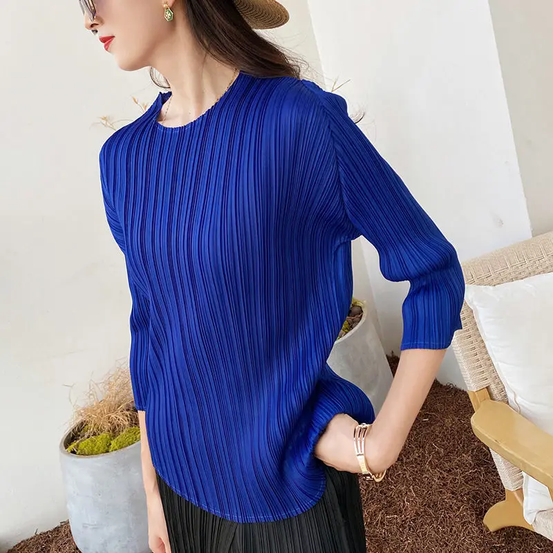 Pleated round neck t-shirt women three quarter sleeve spring summer 2023 new versatile o neck casual solid t shirt female tops
Pleated round neck t-shirt women three quarter sleeve spring summer 2023 new versatile o neck casual solid t shirt female tops