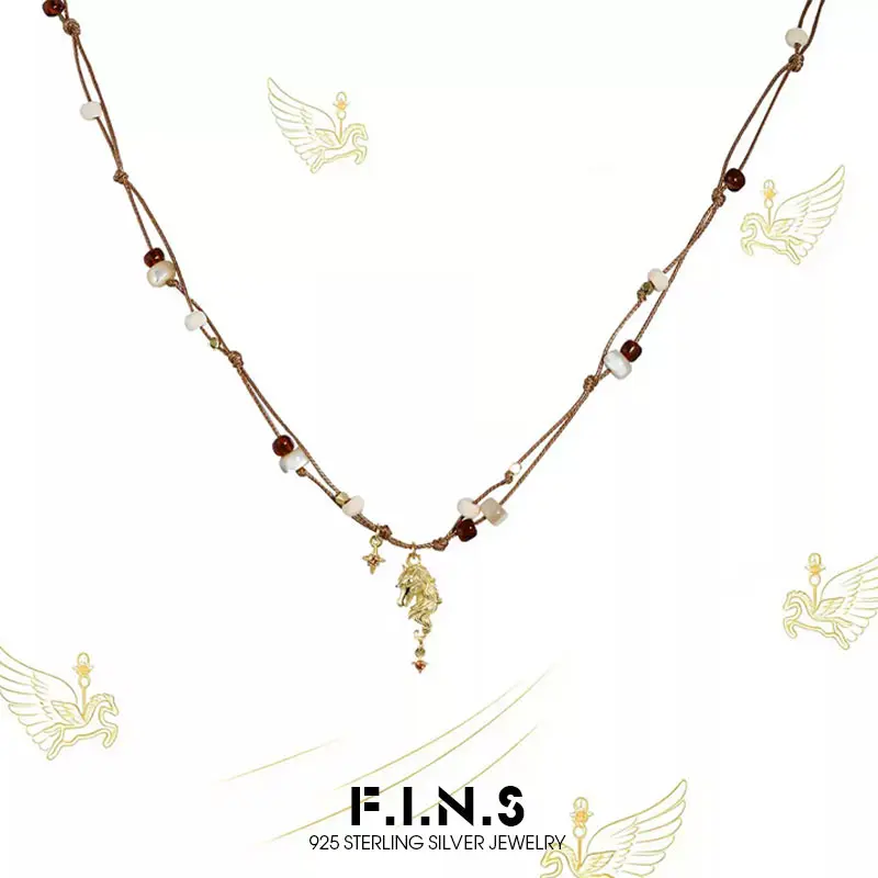 F.I.N.S Original Beaded Horse S925 Sterling Silver Necklace Leather Rope Handmade Wood Shell Glass Beads Clavicle Fine Jewelry
F.I.N.S Original Beaded Horse S925 Sterling Silver Necklace Leather Rope Handmade Wood Shell Glass Beads Clavicle Fine Jewelry