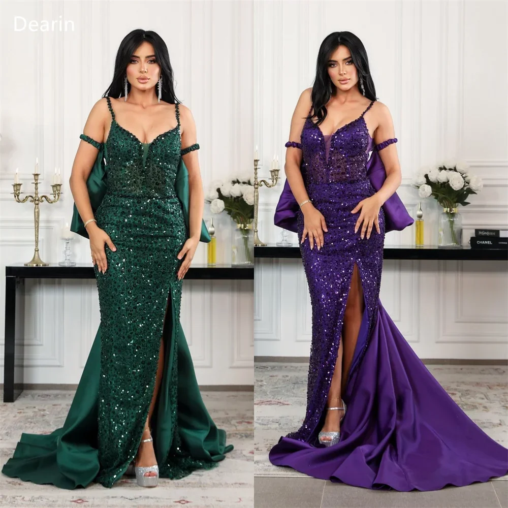 Customized Dearin Spaghetti Strap Column Floor Length Skirts Sequin Bows Draped Open Back Bespoke Occasion Dresses
Customized Dearin Spaghetti Strap Column Floor Length Skirts Sequin Bows Draped Open Back Bespoke Occasion Dresses