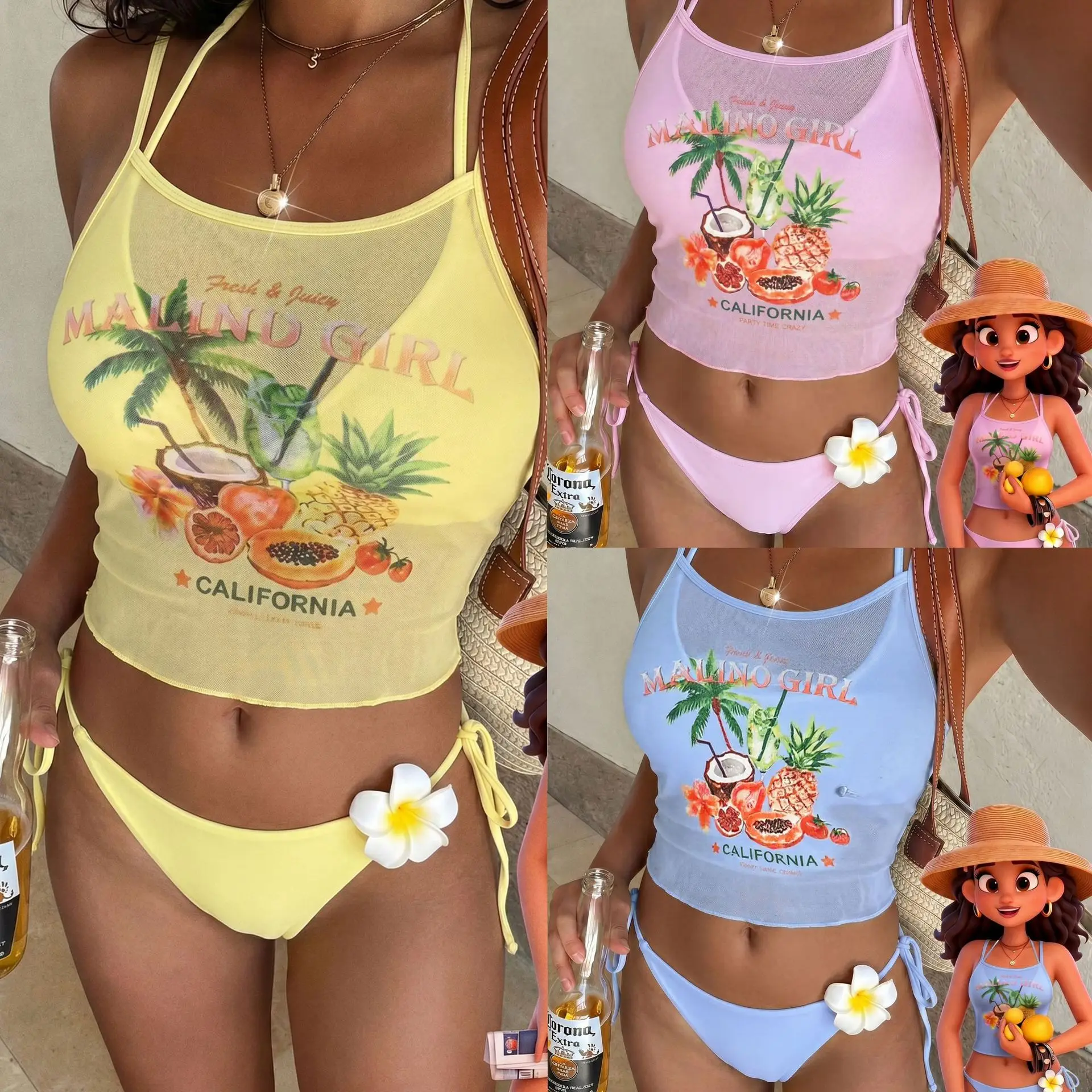 Tropical Fruit Letter Print Halter Tankini Set Women 3 Piece Swimsuit with Vest Tops Cover Up Summer Holiday Beachwear New
Tropical Fruit Letter Print Halter Tankini Set Women 3 Piece Swimsuit with Vest Tops Cover Up Summer Holiday Beachwear New