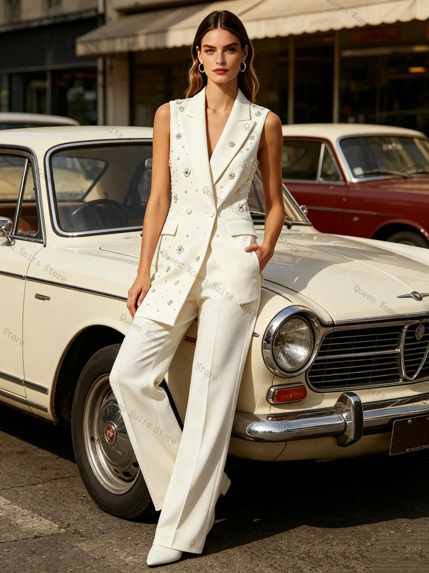 White Crystals Women Suit Set 2 Pcs Long Vest Prom Dress Luxury Spring Summer Formal Office Lady Jacket Wedding Coat Customized
White Crystals Women Suit Set 2 Pcs Long Vest Prom Dress Luxury Spring Summer Formal Office Lady Jacket Wedding Coat Customized