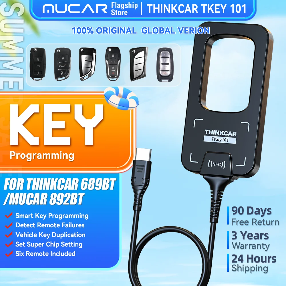 THINKCAR TKEY 101 Universal Car Key Programmer with 6 Unit Remote Keys Auto Anti-Theft Systems Programming For MUCAR 892BT 689BT