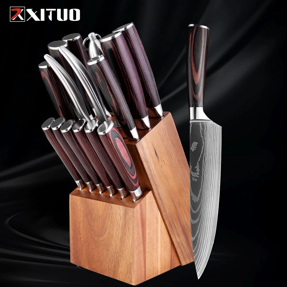 Professional chef knife 15-piece Japanese Kitchen Knife Set Ultra Sharp for Very Fast Cutting With holder Scissor Sharpening Rod 
Professional chef knife 15-piece Japanese Kitchen Knife Set Ultra Sharp for Very Fast Cutting With holder Scissor Sharpening Rod