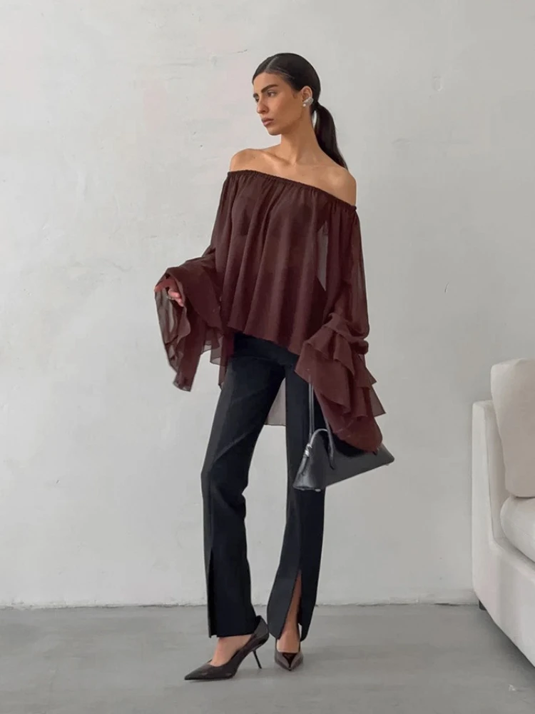 Женская сексуальная прозрачная рубашка Bonboho, топ с открытыми плечами, плиссированная футболка с длинными рукавами и рюшами, 2021, стильная женская блузка
Женская сексуальная прозрачная рубашка Bonboho, топ с открытыми плечами, плиссированная футболка с длинными рукавами и рюшами, 2021, стильная женская блузка