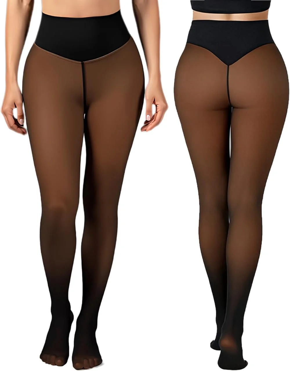 One Seam Fleece Lined Tights Shaping Thermal Leggings Compression Band Translucent Pantyhose Sheer Fleece Leggings Plus Size 15