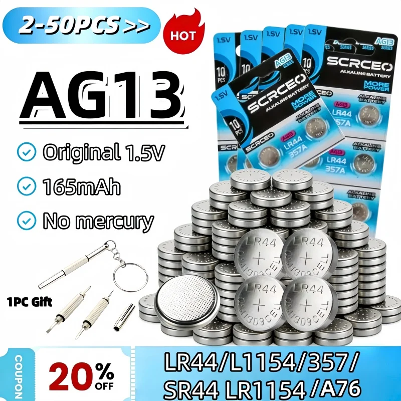 2-50 шт. AG13 Высокоемкие щелочные кнопочные батарейки LR44 L1154F SR44 A76 1.5V с длительным сроком службы для игрушек и часов LR44
2-50 шт. AG13 Высокоемкие щелочные кнопочные батарейки LR44 L1154F SR44 A76 1.5V с длительным сроком службы для игрушек и часов LR44