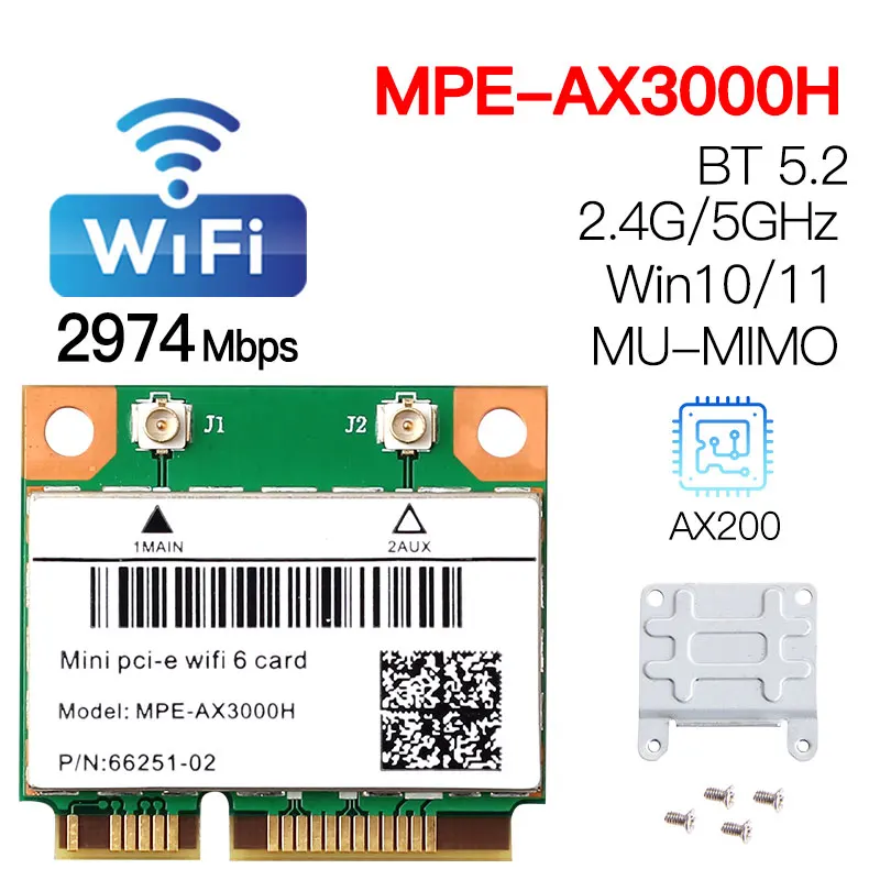 Сетевая карта Wi-Fi 6, мини-Pci-e, беспроводной адаптер Bluetooth 5,2, двухдиапазонный AX3000, 5G/2,4 ГГц для AX200 802.11ax/ac MU-MIMO, ноутбука/ПК
Сетевая карта Wi-Fi 6, мини-Pci-e, беспроводной адаптер Bluetooth 5,2, двухдиапазонный AX3000, 5G/2,4 ГГц для AX200 802.11ax/ac MU-MIMO, ноутбука/ПК
