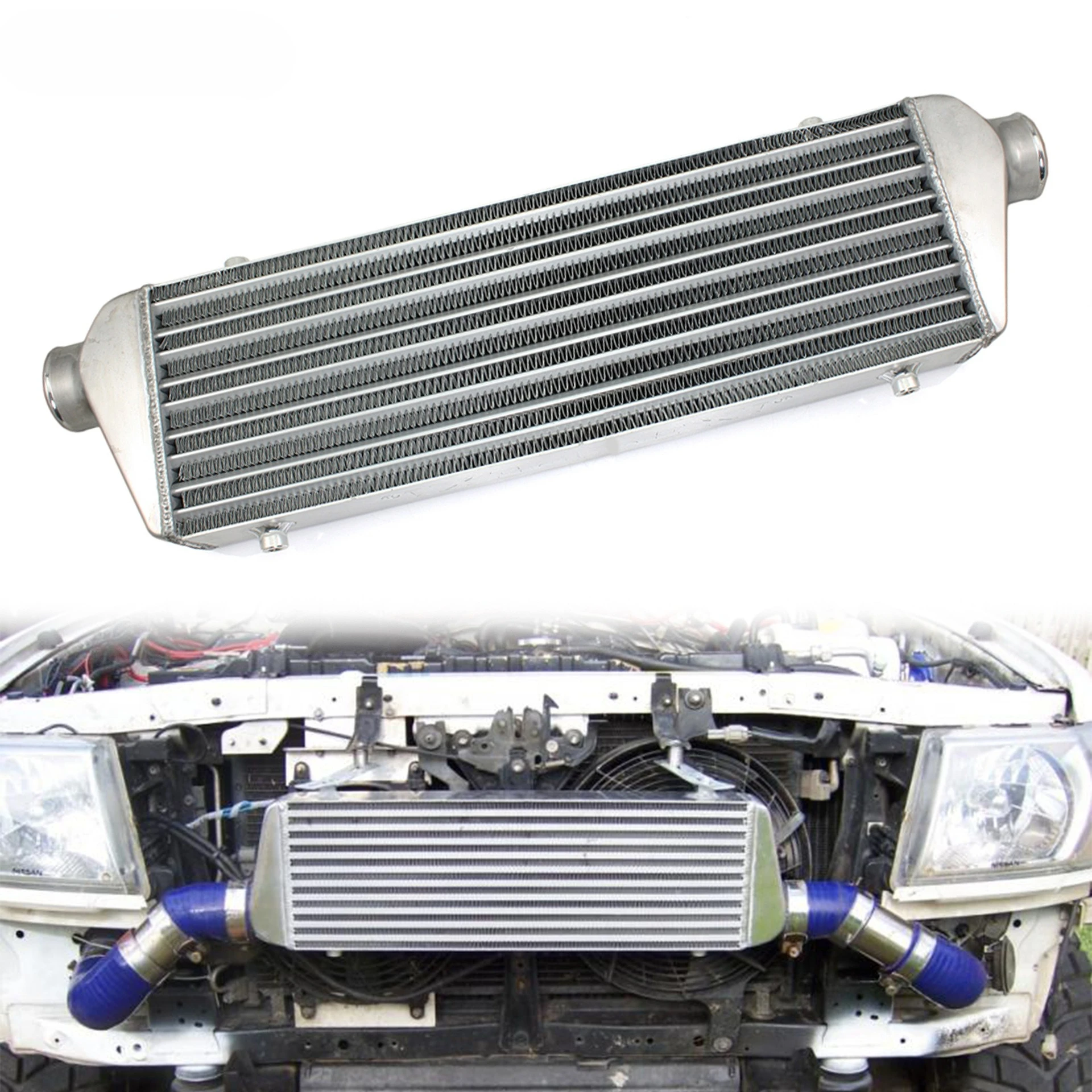 Universal aluminum intercooler radiator 530x180x58mm, 63mm inlet/outlet outer diameter, front-mount intercooler conversion kit
Universal aluminum intercooler radiator 530x180x58mm, 63mm inlet/outlet outer diameter, front-mount intercooler conversion kit