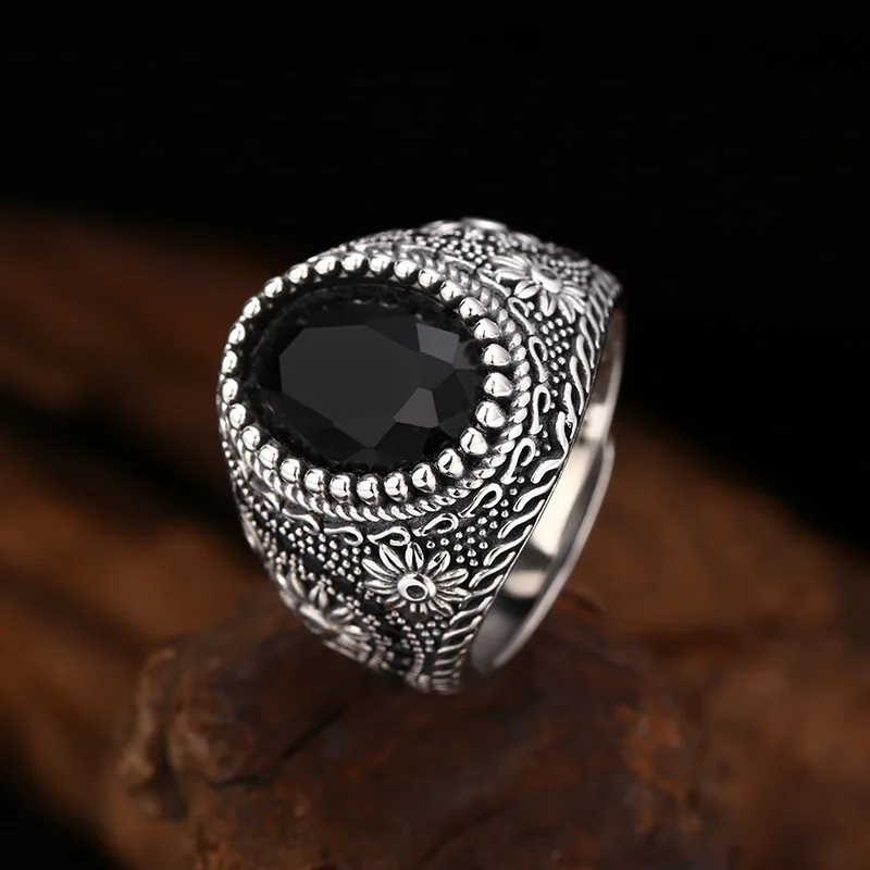 S925 Sterling Silver Black Zircon Adjustable Ring Punk Style Hip Hop Flower Old Process Free Size Fine Jewelry FYRNG102
S925 Sterling Silver Black Zircon Adjustable Ring Punk Style Hip Hop Flower Old Process Free Size Fine Jewelry FYRNG102