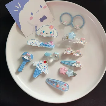 여아용 산리오 시나모롤 헤어핀, 카와이 헤어 액세서리, 세트 헤어 클립, 헬로 키티 BB 클립, 만화 애니메이션 피규어 헤어 로프
