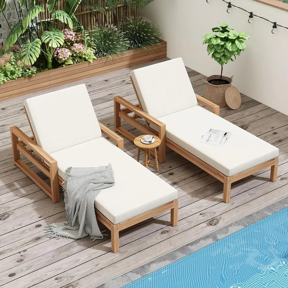 2-Piece Adjustable 5-Position Lounge Chair Set with Cushion and Backrest for Outdoor Use in Teak and Beige
2-Piece Adjustable 5-Position Lounge Chair Set with Cushion and Backrest for Outdoor Use in Teak and Beige