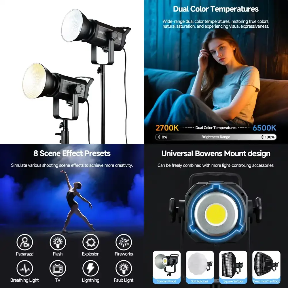 MiaoTu High-Power Photography Lights 300w 200w 150w Factory Direct Sales Supports OEM Color Rendering Value ≥ 96 2700 6500k
MiaoTu High-Power Photography Lights 300w 200w 150w Factory Direct Sales Supports OEM Color Rendering Value ≥ 96 2700 6500k
