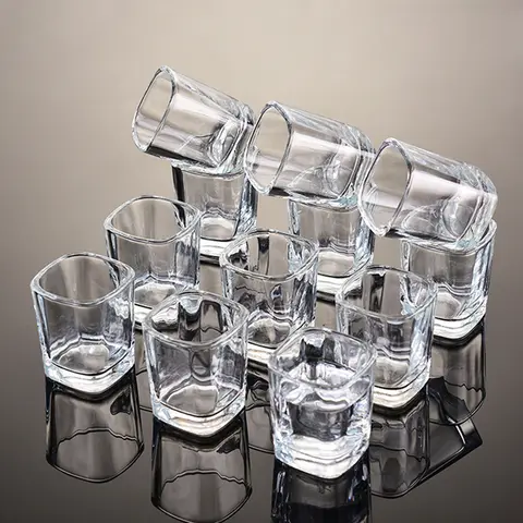 Drinking Glasses Set of 12 Square Glass Transparent Mini Capacity 70ml Creative Milk Tea Drinks Cups Red Wine Glass Coffee Cup