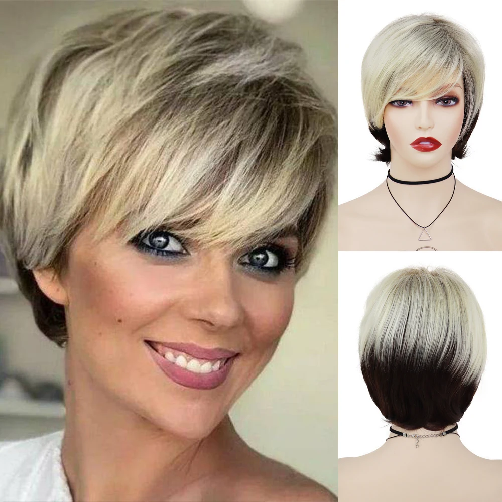 Модные короткие прямые прически, синтетические женские парики с боковой челкой, блондинка и коричневый, многослойный парик с стрижкой пикси, повседневная одежда, косплей
Модные короткие прямые прически, синтетические женские парики с боковой челкой, блондинка и коричневый, многослойный парик с стрижкой пикси, повседневная одежда, косплей