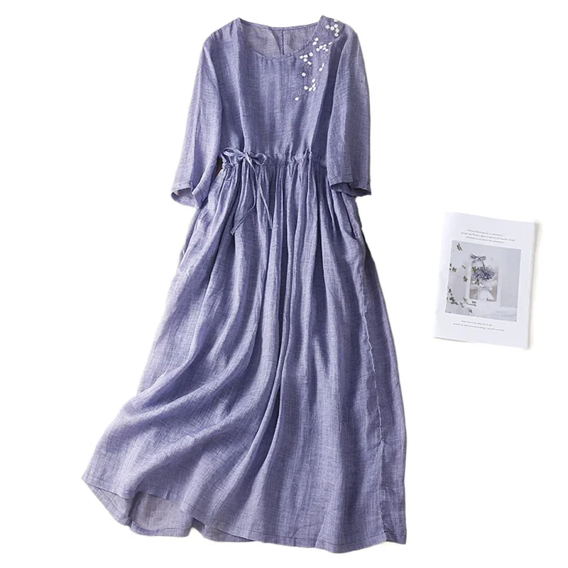 Pop Literary Flower Embroidered Ladies Cotton Dresses Casual Loose High Waist Party Dress Half Sleeve Oversized Sundress For Wom
Pop Literary Flower Embroidered Ladies Cotton Dresses Casual Loose High Waist Party Dress Half Sleeve Oversized Sundress For Wom