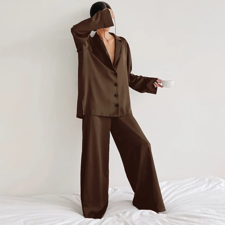 Women Single Breasted Blouses Lounge Full Sleeve Spliced Straight PantsTwo Pieces Set Pajama Sets Casual Solid Lady Sleepwear
Women Single Breasted Blouses Lounge Full Sleeve Spliced Straight PantsTwo Pieces Set Pajama Sets Casual Solid Lady Sleepwear
