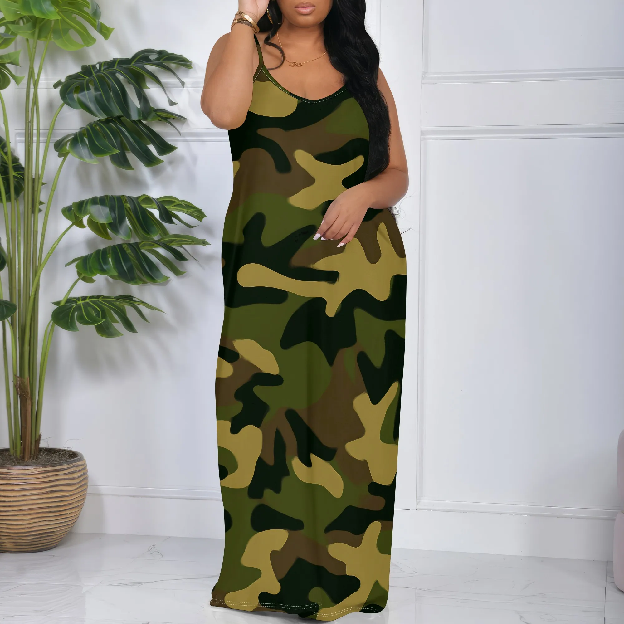 Womens Casual Sleeveless Camouflage Long Sundress Loose Flower Dress Summer Beach Maxi Dress with Pockets
Womens Casual Sleeveless Camouflage Long Sundress Loose Flower Dress Summer Beach Maxi Dress with Pockets