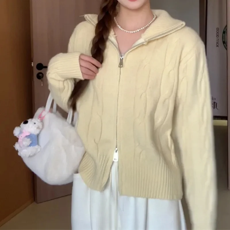 Весенне-осенний женский свитер с длинными рукавами, топы, 2021, женская мода, свободная вязаная куртка с лацканами, корейский женский вязаный кардиган на молнии
Весенне-осенний женский свитер с длинными рукавами, топы, 2021, женская мода, свободная вязаная куртка с лацканами, корейский женский вязаный кардиган на молнии