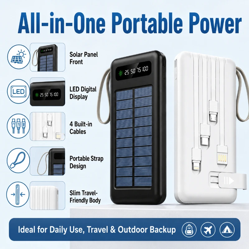 10W Solar Power Bank 20000mAh Large Capacity Waterproof Outdoor Portable Stable Long Endurance Mobile Power Bank
10W Solar Power Bank 20000mAh Large Capacity Waterproof Outdoor Portable Stable Long Endurance Mobile Power Bank