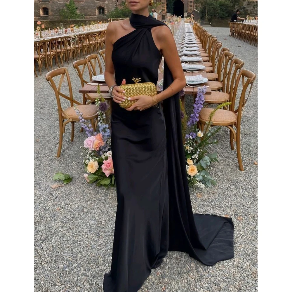 Simple Sexy Women's Evening Dress One Shoulder Halter Backless Long A-line Dresses Floor Length Cocktail Evening Party Dress
Simple Sexy Women's Evening Dress One Shoulder Halter Backless Long A-line Dresses Floor Length Cocktail Evening Party Dress