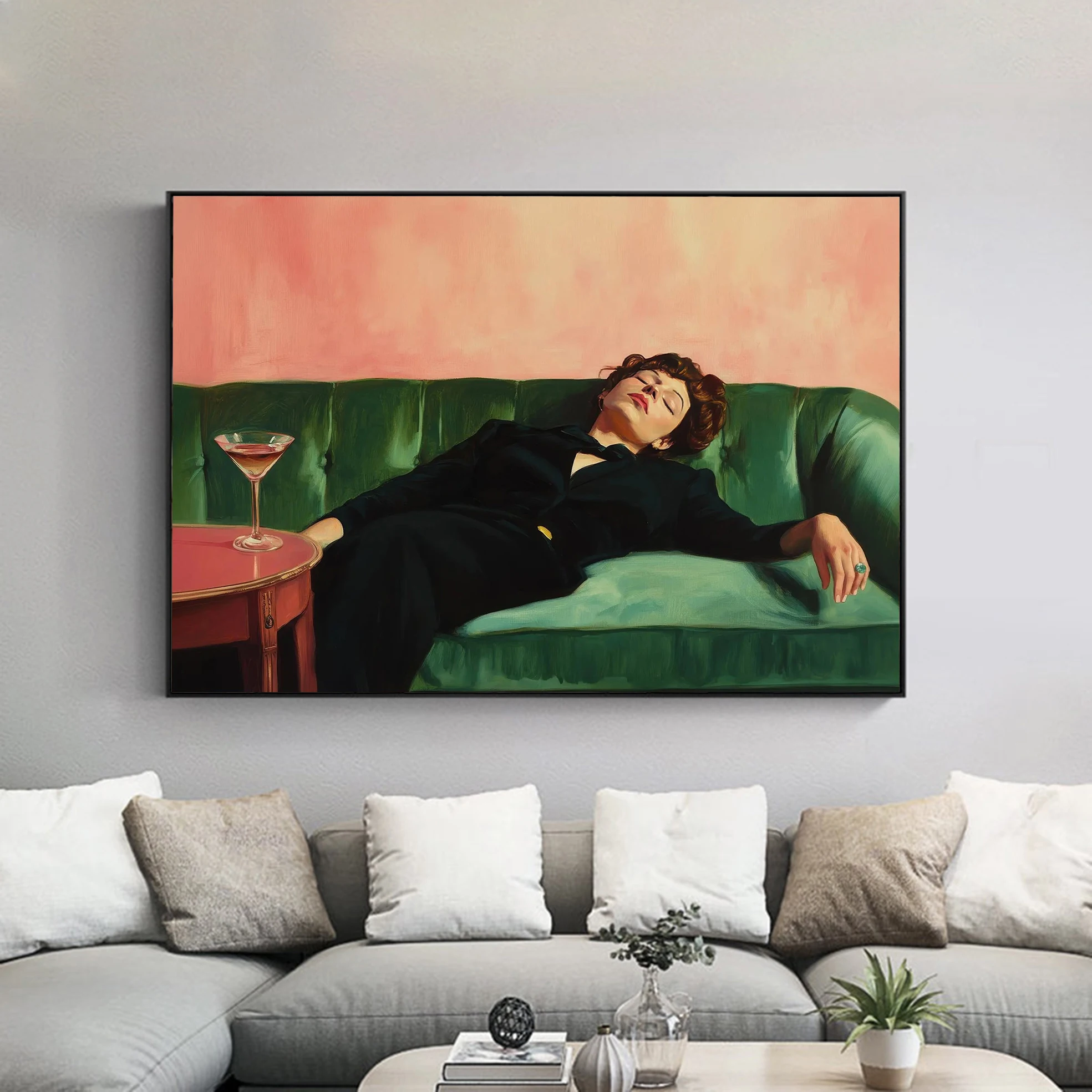 Exquisite lady lazily lying on the sofa Pastel color oil painting poster Cocktail art bar decoration Fashion home wall art print
Exquisite lady lazily lying on the sofa Pastel color oil painting poster Cocktail art bar decoration Fashion home wall art print