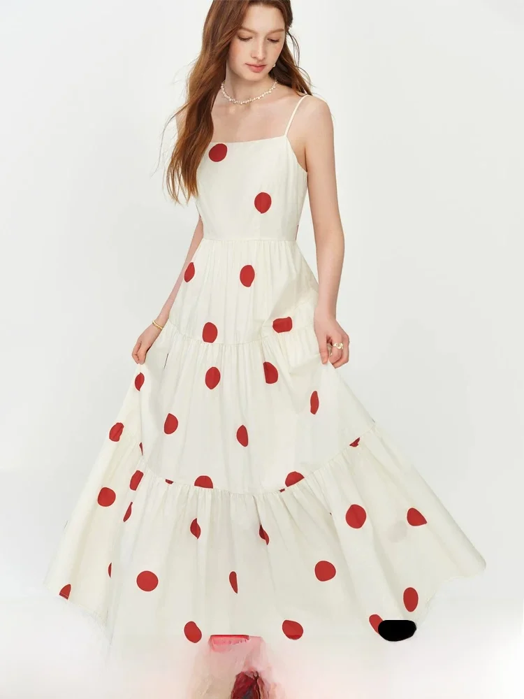 Vacation Style Polka Dot Square Collar Adjustable Strap Long Dress Date Night Gown Summer Cotton High Waist A-Line Skirt
Vacation Style Polka Dot Square Collar Adjustable Strap Long Dress Date Night Gown Summer Cotton High Waist A-Line Skirt