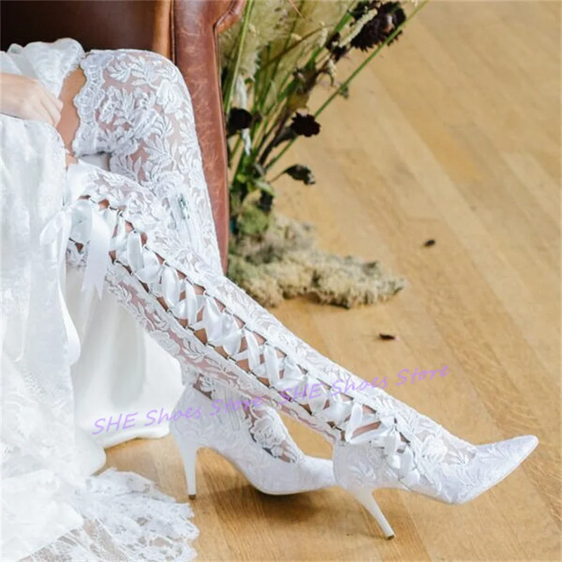 Vintage Lace Embroidery Women Over-The Knee Boots Wedding Bride Dress Shoes Hollow Out Lace-Up Bowknot High Heel Ladies Shoes
Vintage Lace Embroidery Women Over-The Knee Boots Wedding Bride Dress Shoes Hollow Out Lace-Up Bowknot High Heel Ladies Shoes