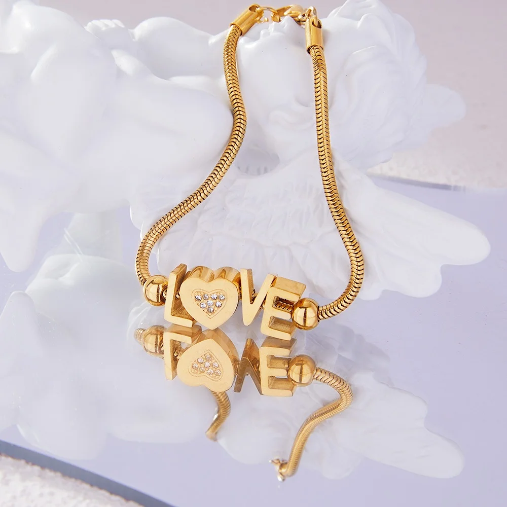 Women's Bracelet Letter LOVE Heart Set with Zircon Stainless Steel Fashionable and Versatile Jewelry Accessories
Women's Bracelet Letter LOVE Heart Set with Zircon Stainless Steel Fashionable and Versatile Jewelry Accessories