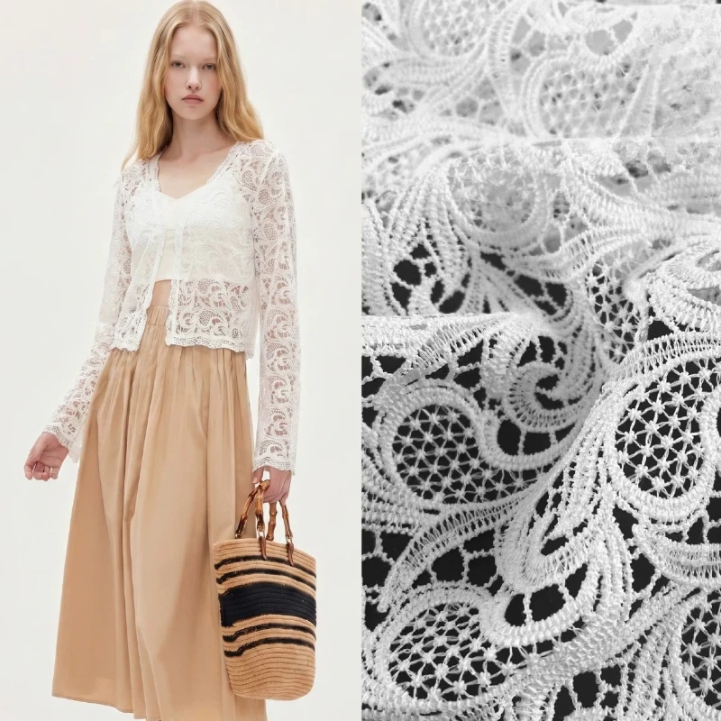 White Embroidered Cutout Lace Fabric Summer Breathable Handmade DIY Home Craft Material Women Dress Blouse Bridal Gown Sewing
White Embroidered Cutout Lace Fabric Summer Breathable Handmade DIY Home Craft Material Women Dress Blouse Bridal Gown Sewing