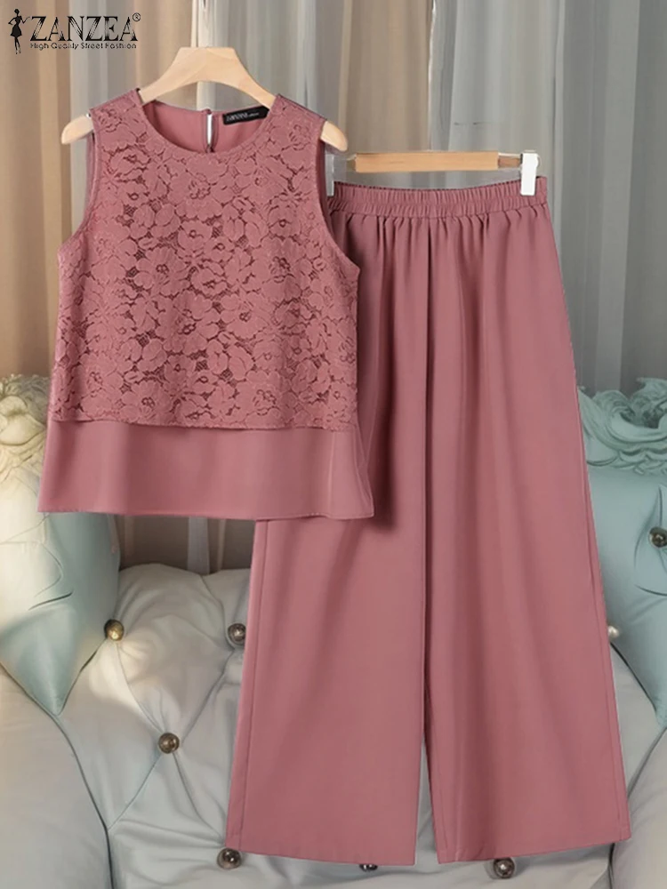 ZANZEA Casual Loose Long Pant Suit Women 2PCS Pant Sets Fashion Solid Sleeveless Lace Tank Suit Korean Style Solid Matching Sets
ZANZEA Casual Loose Long Pant Suit Women 2PCS Pant Sets Fashion Solid Sleeveless Lace Tank Suit Korean Style Solid Matching Sets