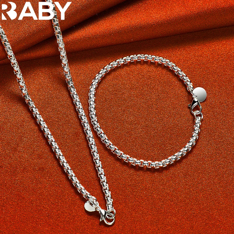 925 Sterling Silver 4mm Round Box Chain Necklace Bracelet For Women Men Fashion Jewelry Set Popular Charms Accessories Gift
925 Sterling Silver 4mm Round Box Chain Necklace Bracelet For Women Men Fashion Jewelry Set Popular Charms Accessories Gift