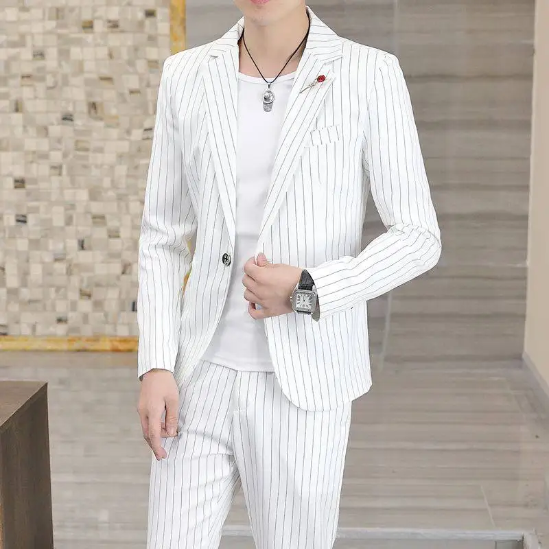 Casual Striped Men's Suit Jaet Slim Fit Faionable Korean Sle Ensemble Polyester Fiber Spring Autumn Season Wear
Casual Striped Men's Suit Jaet Slim Fit Faionable Korean Sle Ensemble Polyester Fiber Spring Autumn Season Wear