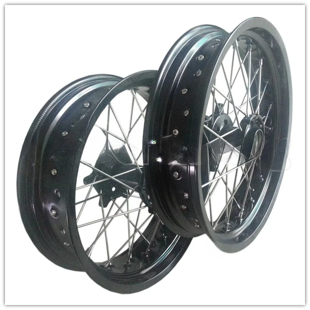 17 Inch New Supermoto Motorcycle Wheels Set Aluminum 6161-T6 Black Rim 3.50-17" 5.00-17" Certified 1 Year
17 Inch New Supermoto Motorcycle Wheels Set Aluminum 6161-T6 Black Rim 3.50-17" 5.00-17" Certified 1 Year