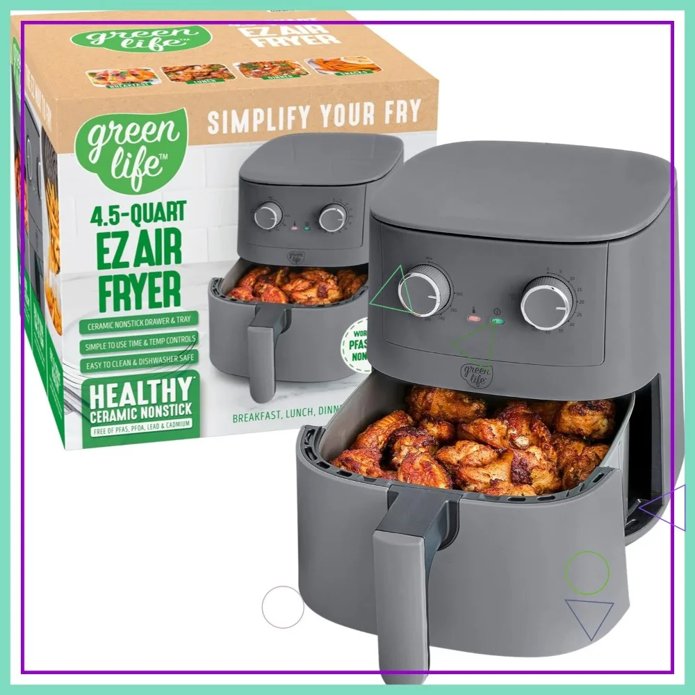 4.5QT Air Fryer, PFAS-Free Ceramic Nonstick, Adjustable Temp & Timer, LED Indicator, Dishwasher Safe, Compact Family Size
4.5QT Air Fryer, PFAS-Free Ceramic Nonstick, Adjustable Temp & Timer, LED Indicator, Dishwasher Safe, Compact Family Size
