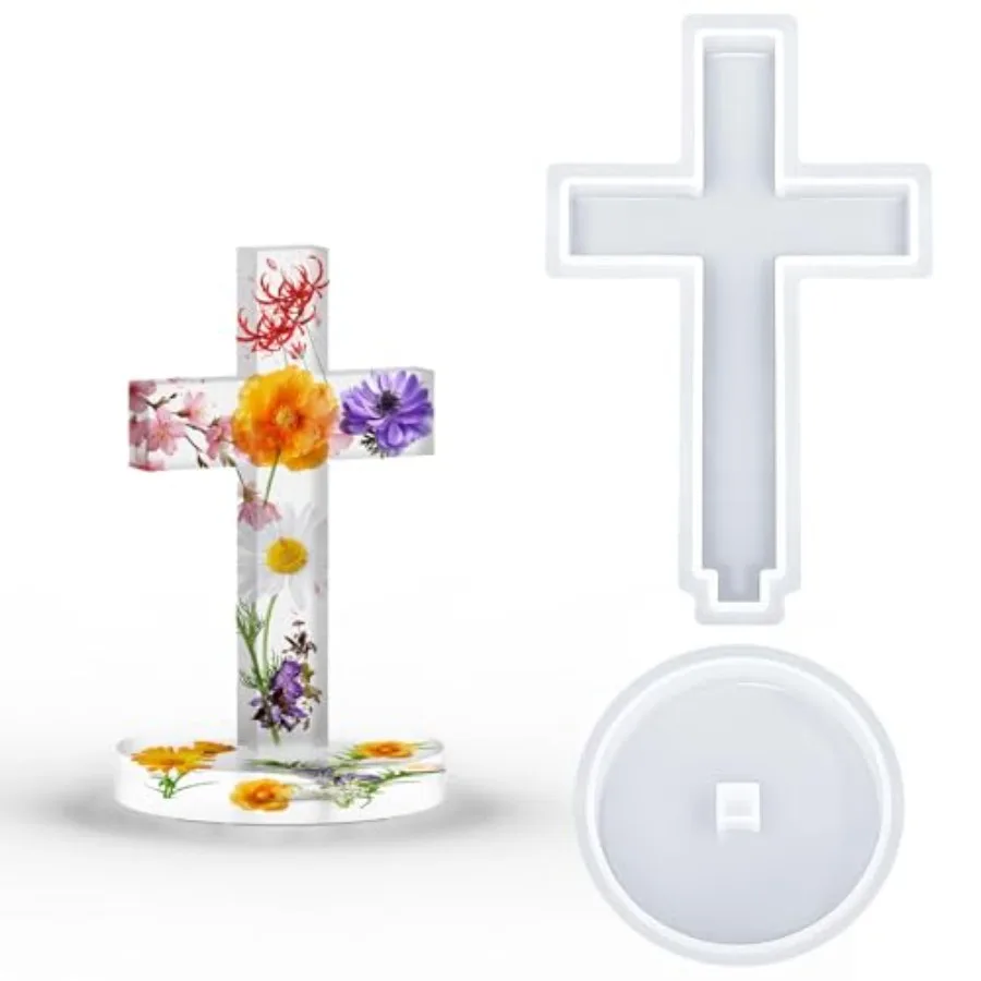 5'' Resin Cross Mold with Base, 5 Inch Standing Cross Silicone Mould, Floral Design for Crafting DIY Hanging Candles Decoration
5'' Resin Cross Mold with Base, 5 Inch Standing Cross Silicone Mould, Floral Design for Crafting DIY Hanging Candles Decoration