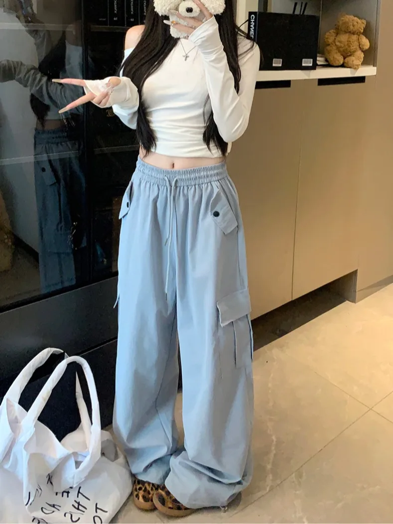 Blue Casual Drawstring Women's Work Pants American Retro Loose Summer Slimming Wide Leg Floor-Length Trousers Versatile
Blue Casual Drawstring Women's Work Pants American Retro Loose Summer Slimming Wide Leg Floor-Length Trousers Versatile