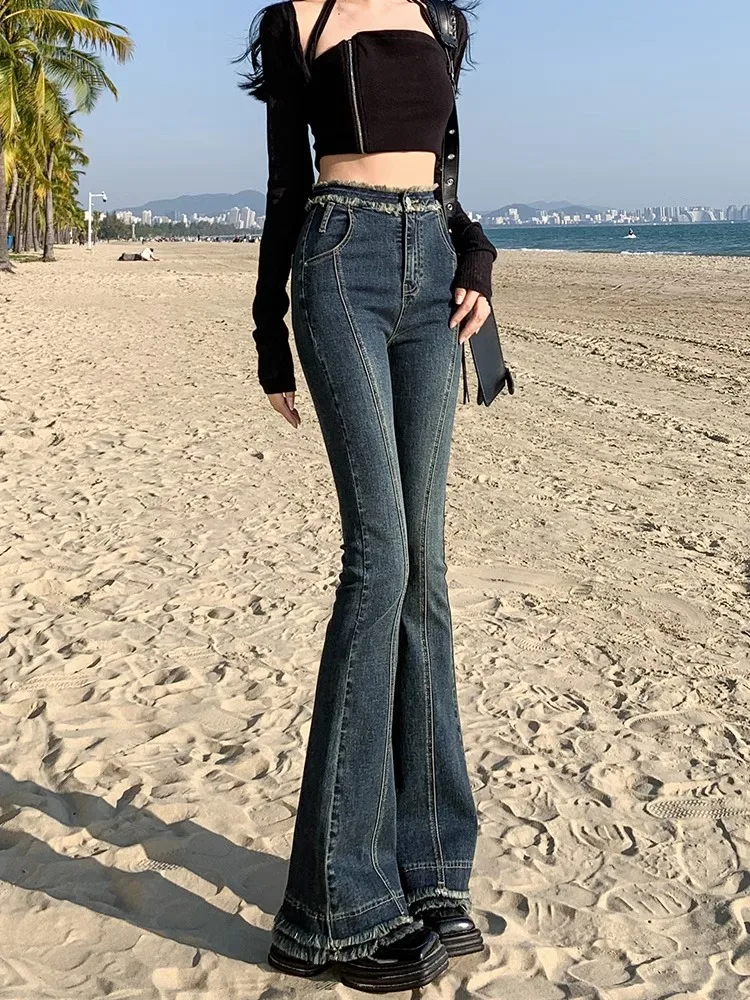 American Retro High Waist Bell Bottom Jeans Women's Spring Autumn Slimming Small Size Floor Length Frayed Denim
American Retro High Waist Bell Bottom Jeans Women's Spring Autumn Slimming Small Size Floor Length Frayed Denim
