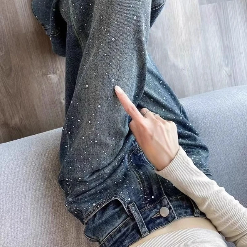 2025 Spring Fall Women High Waisted Rhinestone Wide Leg Blue Denim Trousers , Fashion Jeans Pants for Woman Clothes
2025 Spring Fall Women High Waisted Rhinestone Wide Leg Blue Denim Trousers , Fashion Jeans Pants for Woman Clothes