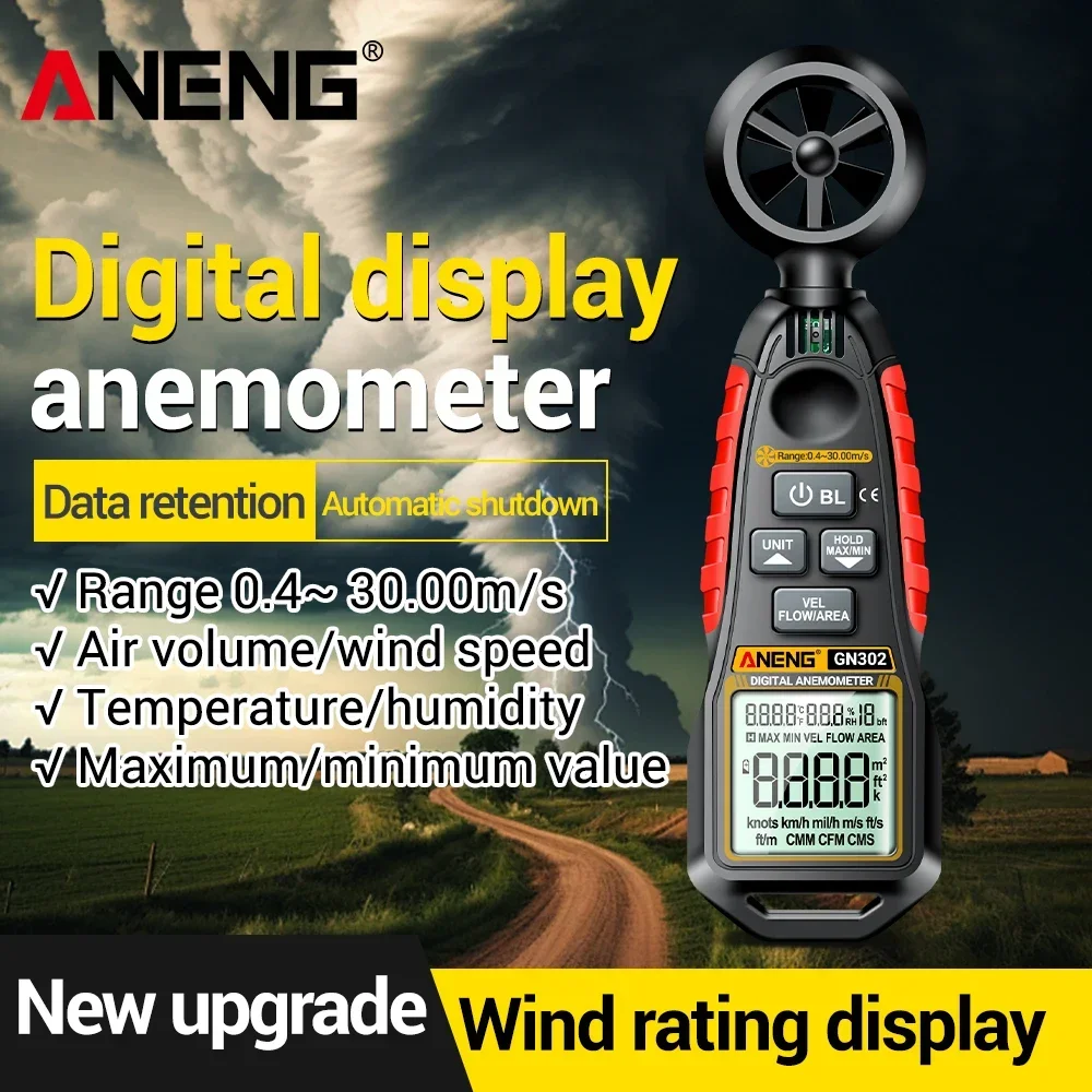 Wind Speed MeterHandheld Digital Anemometer Measuring 0.4~30.00m/s Air Velocity Airflow with LCD Backlight Temperature ANENG
Wind Speed MeterHandheld Digital Anemometer Measuring 0.4~30.00m/s Air Velocity Airflow with LCD Backlight Temperature ANENG
